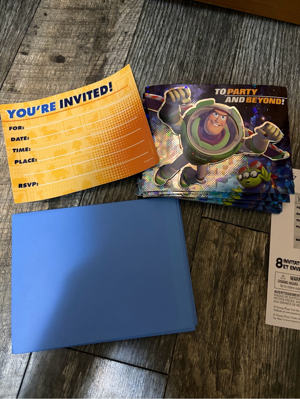 New package of 8 Disney Buzz Lightyear Party Invitations Toy Story